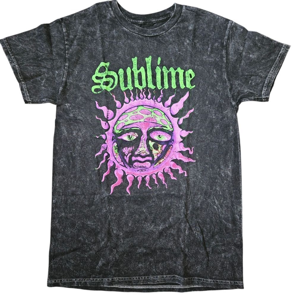 Sublime Purple Lime Green Black Acid Washed Sun Logo Graphic Tee Small S